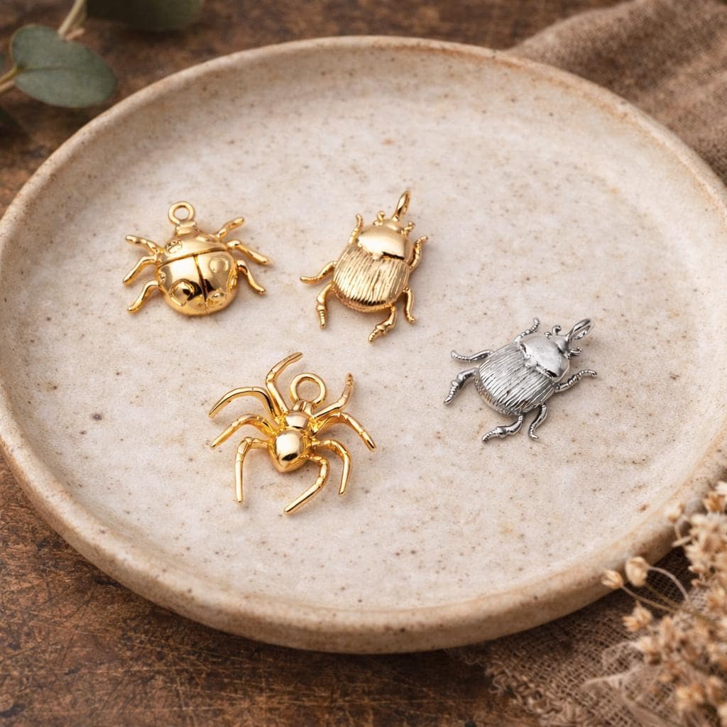 10pcs Gold/ Silver Ladybug Beetle Spider Charms, Insect Pendant, Jewelry Supplies, Earring Findings, Jewelry Making(GB-2666)